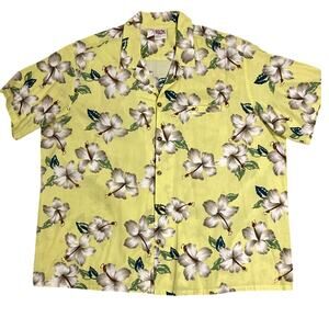 Vtg Barefoot in Paradise Hawaiian Shirt Men's 3XL‎ Yellow Floral All Around USA